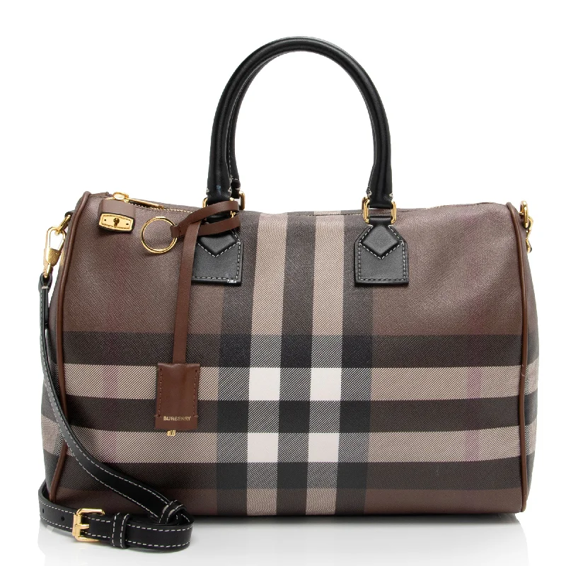 Burberry luxury handbags for women -Burberry E-Canvas House Check Medium Bowling Bag (SHF-UWSlxx)