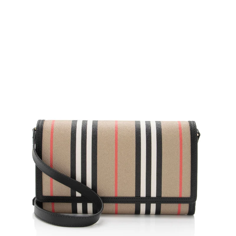 Burberry handbags with modern details -Burberry E-Canvas Icon Stripe Hannah Wallet on Strap (SHF-CZ3TIN)