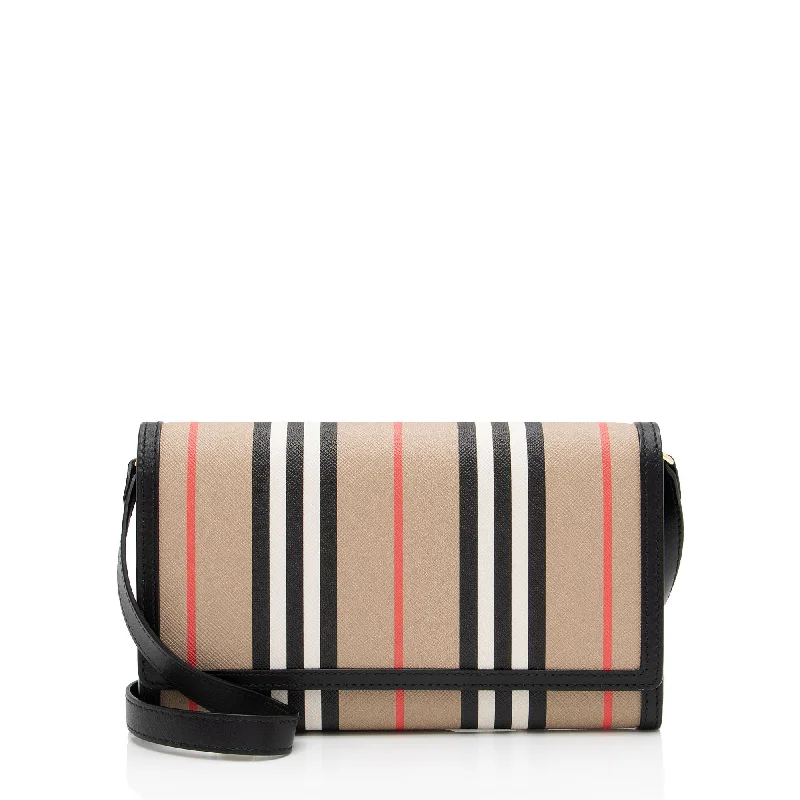 Burberry handbags with signature colors -Burberry E-Canvas Icon Stripe Hannah Wallet on Strap (SHF-T6fpoo)