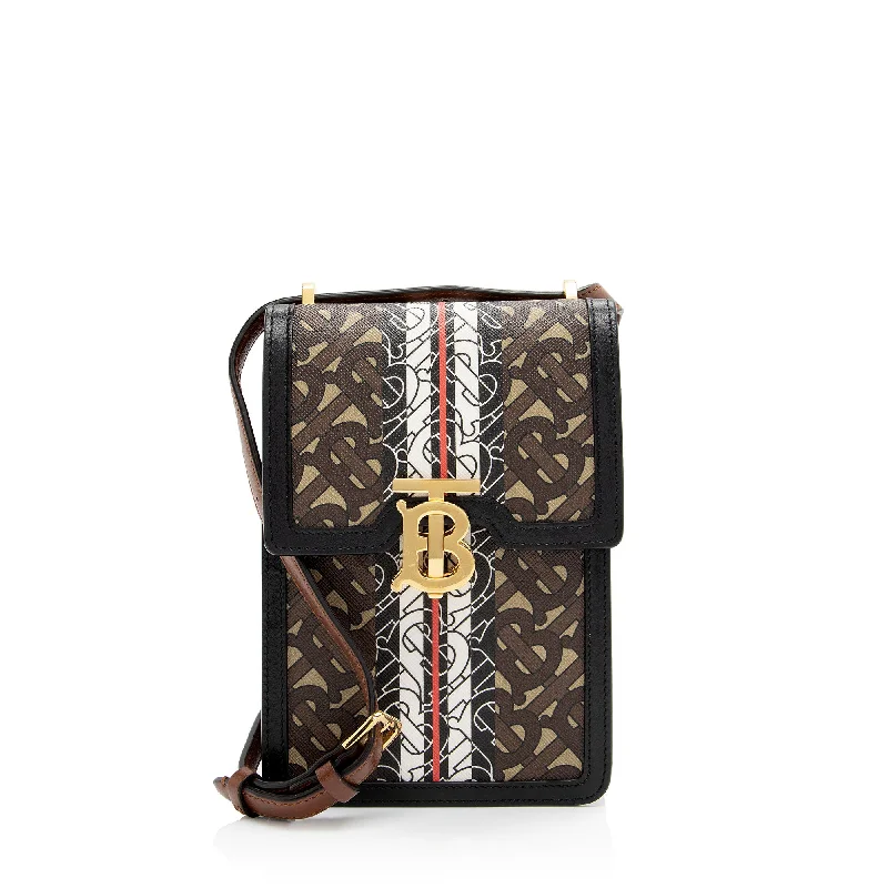 Burberry leather handbags with classic appeal -Burberry E-Canvas TB Monogram Stripe Robin Mini Messenger (SHF-dLA5PE)