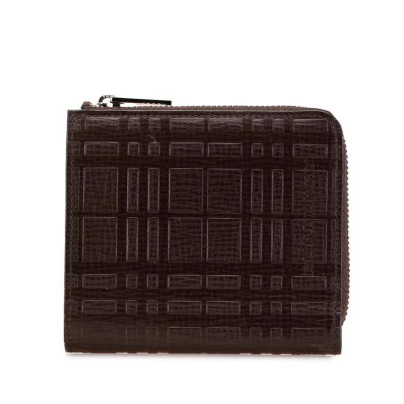 Burberry handbags with exclusive finishes -Burberry embossed check Nova L-shaped compact wallet key case brown leather men's BURBERRY