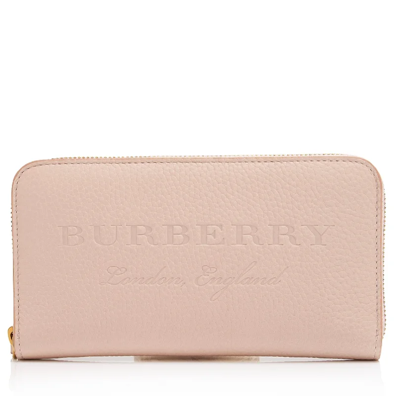 Burberry bags with smooth textures -Burberry Grainy Calfskin Embossed Logo Zip Around Wallet (SHF-hNiaCM)