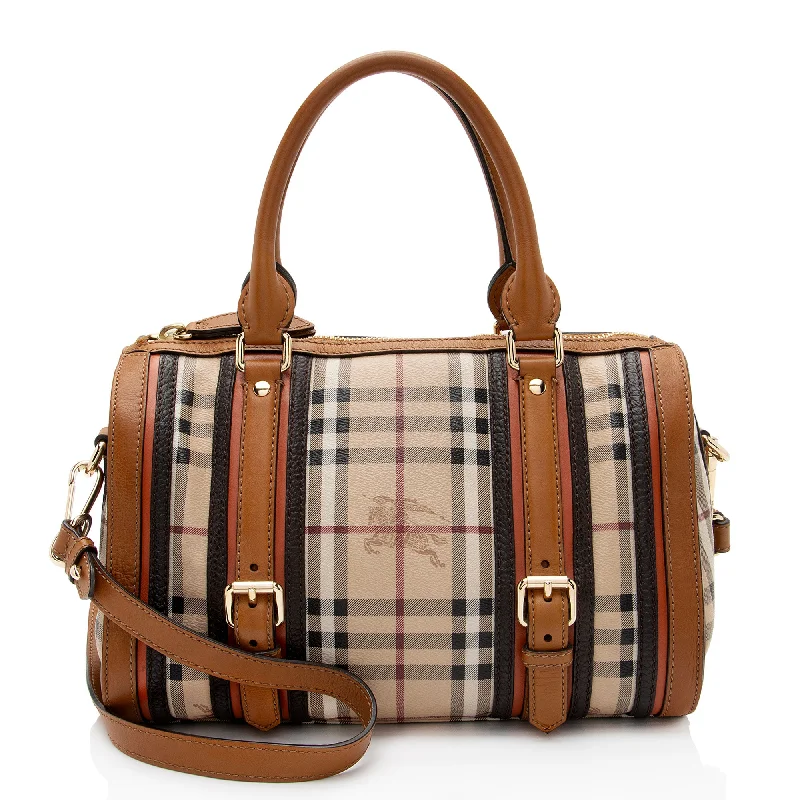 Burberry bags with intricate stitching -Burberry Haymarket Check Alchester Buckle Medium Bowling Bag (SHF-JHqu0h)