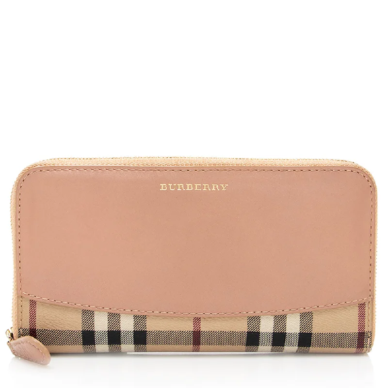 Burberry handbags with structured leatherwork -Burberry Haymarket Check Elmore Zip Around Wallet (SHF-19807)