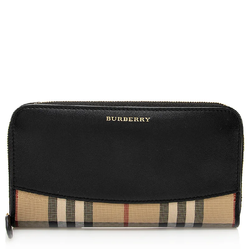 Burberry handbags with exclusive leather accents -Burberry Haymarket Check Elmore Zip Around Wallet (SHF-20277)