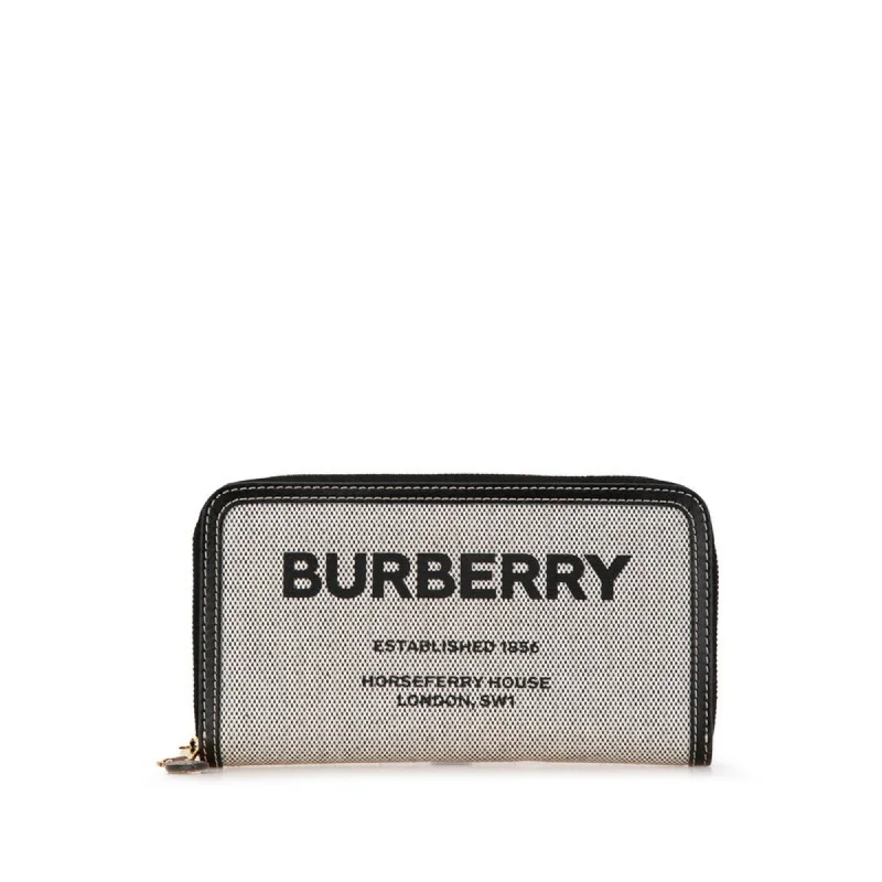 Burberry bags with luxurious textures -Burberry Horseferry Print Long Wallet 8039493 Grey Black Canvas Leather Women's BURBERRY