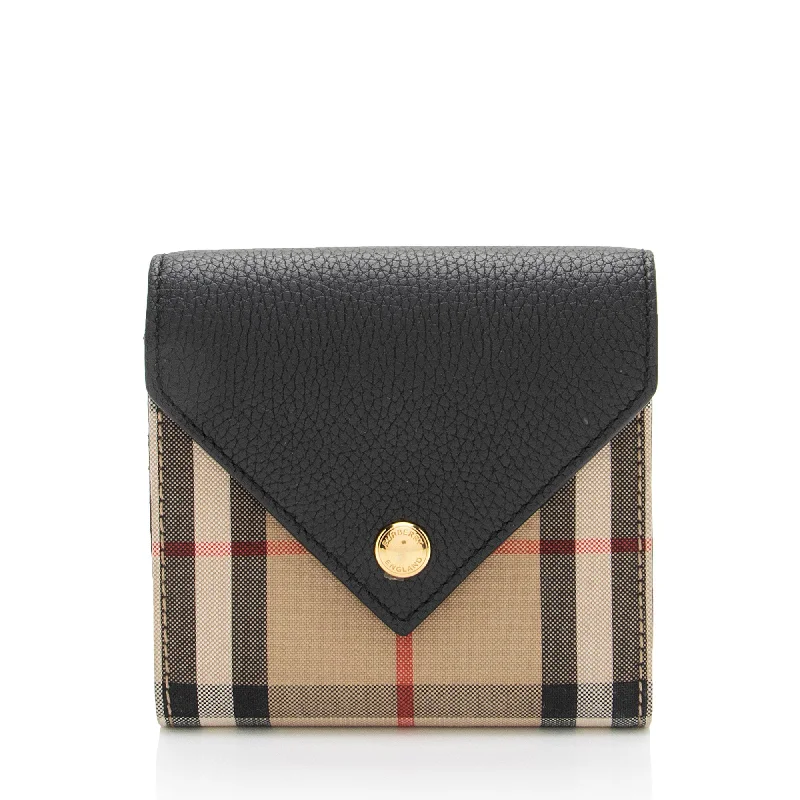 Burberry bags with iconic check prints -Burberry Leather Vintage Check Lila Wallet (SHF-xYDrVA)