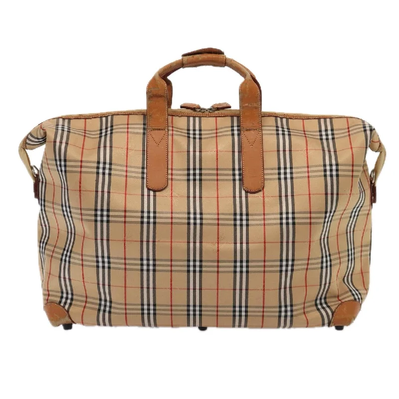 Burberry bags with stylish compartments -BURBERRY Nova Check Boston Bag Canvas Beige Silver  yk14277