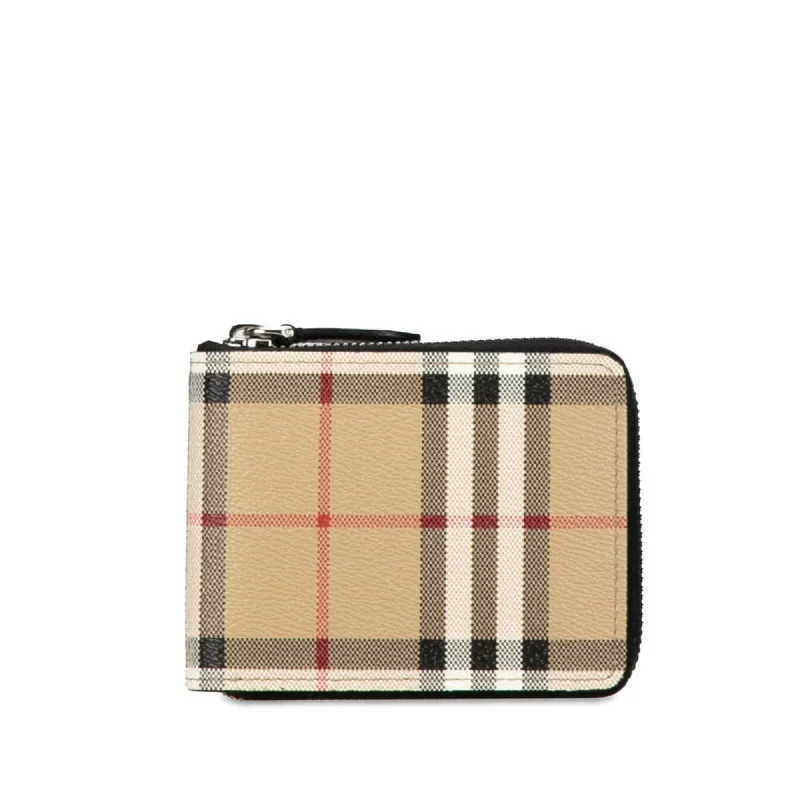 Burberry luxury handbags with polished finishes -Burberry Nova Check Round Bi-fold Wallet Beige PVC Leather Women's BURBERRY