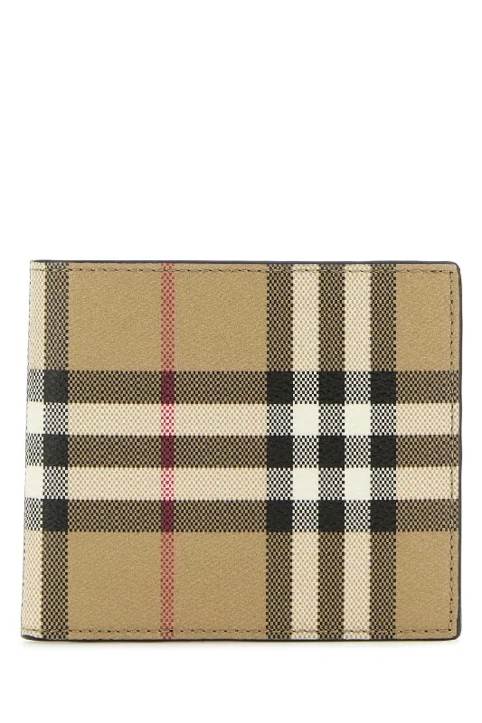 Burberry bags with structured leather finishes -BURBERRY Printed Canvas Wallet - Compact Design (12cm x 9.5cm x 2cm)