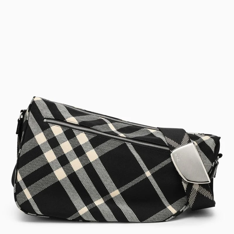 Burberry bags with sophisticated hardware -Burberry Shield Large Messenger Bag Black/Calico Cotton Blend With Check Pattern Men