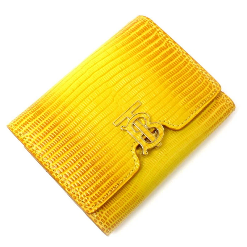 Burberry bags with chic leather designs -BURBERRY TB Compact Wallet Trifold Yellow 80660021 Embossed Leather Women's