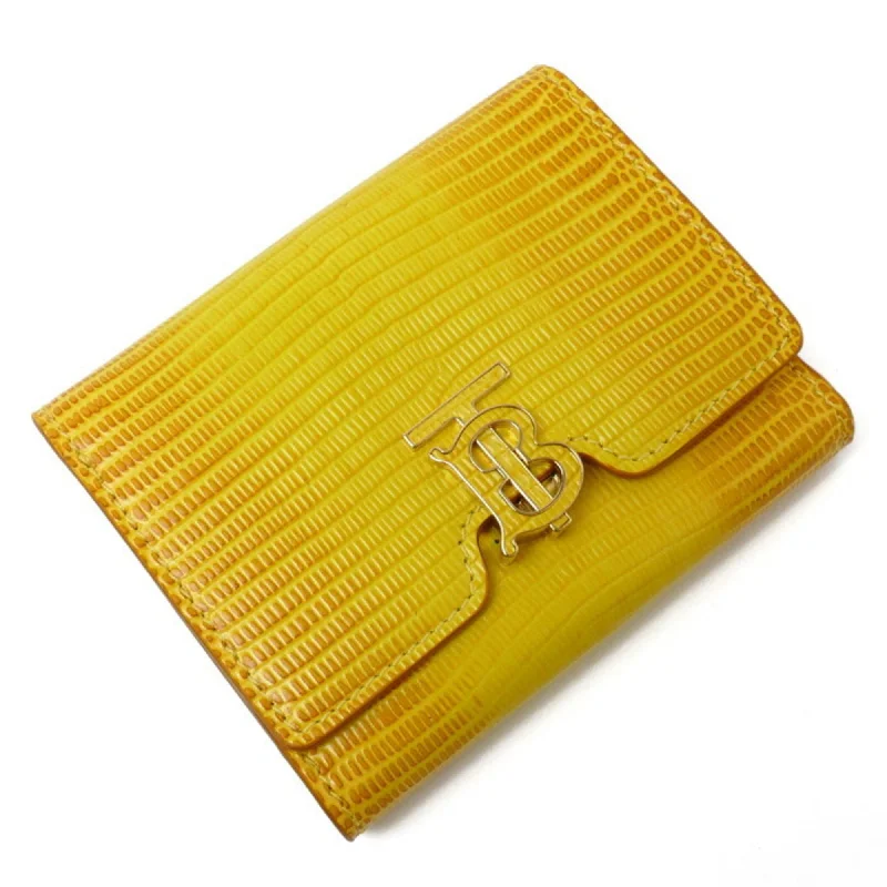 Burberry bags with luxe metal accents -BURBERRY TB Compact Wallet Trifold Yellow 80660021 Embossed Leather Women's