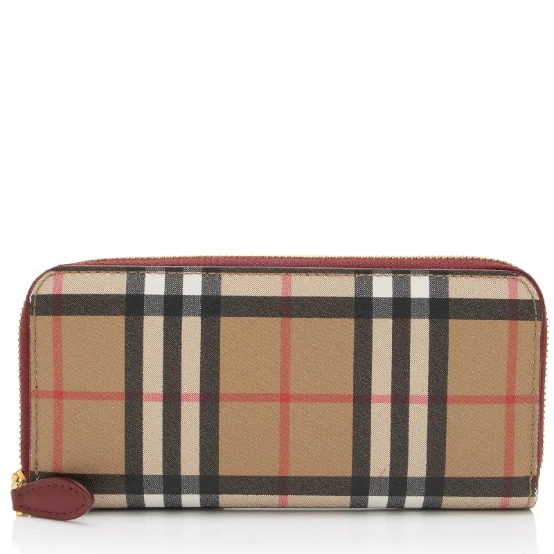 Burberry handbags with chic detailing -Burberry Vintage Check Leather Zip Around Wallet (SHF-OL7T5O)