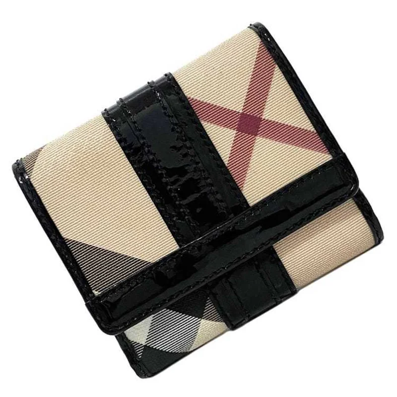 Burberry bags for formal occasions -Burberry W wallet beige black check double PVC patent leather BURBERRY folio flap ladies'