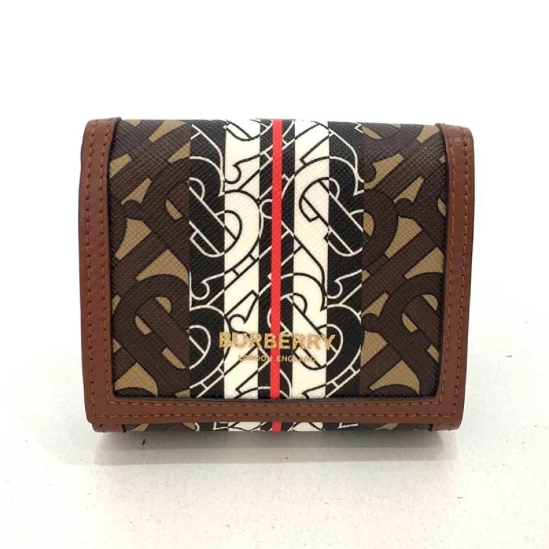 Burberry handbags with modern fabric patterns -Burberry Wallet Luna LUNA Bifold W TB Monogram Bridle Brown Stripe Women's Men's PVC x Leather 8030424 BURBERRY