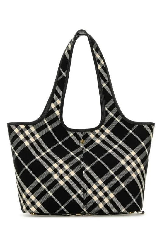 Burberry bags for high-end fashionistas -Burberry Woman Embroidered Canvas Small Check Shopping Bag