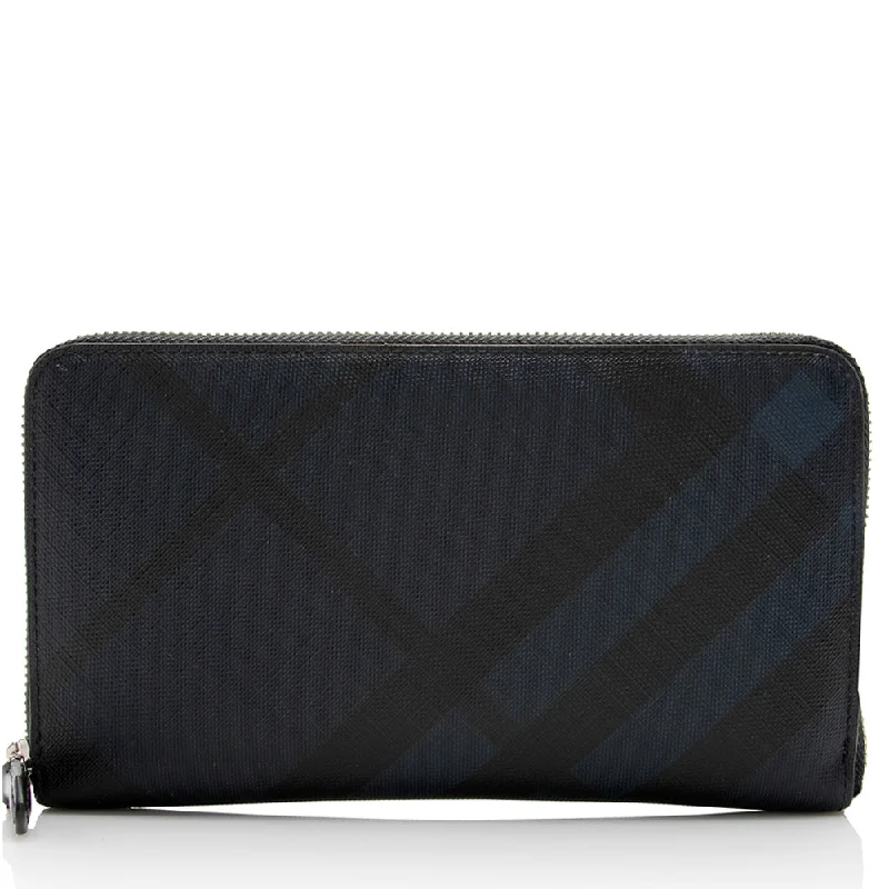 Burberry handbags with sleek, modern finishes -Burberry Check Zip Around Large Wallet (SHF-17361)