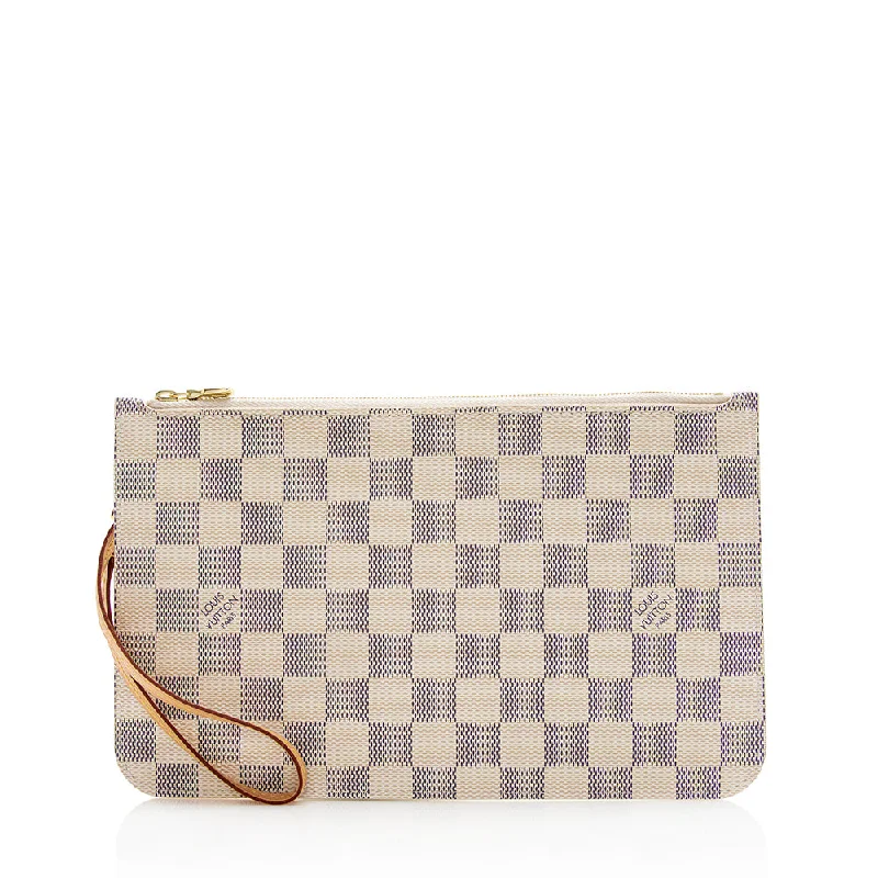 Louis Vuitton handbags with leather and fabric accents -Louis Vuitton Damier Azur Neverfull MM Pochette (SHF-21428)