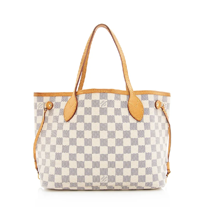 Louis Vuitton leather handbags with intricate details -Louis Vuitton Damier Azur Neverfull PM Tote - FINAL SALE (SHF-19639)