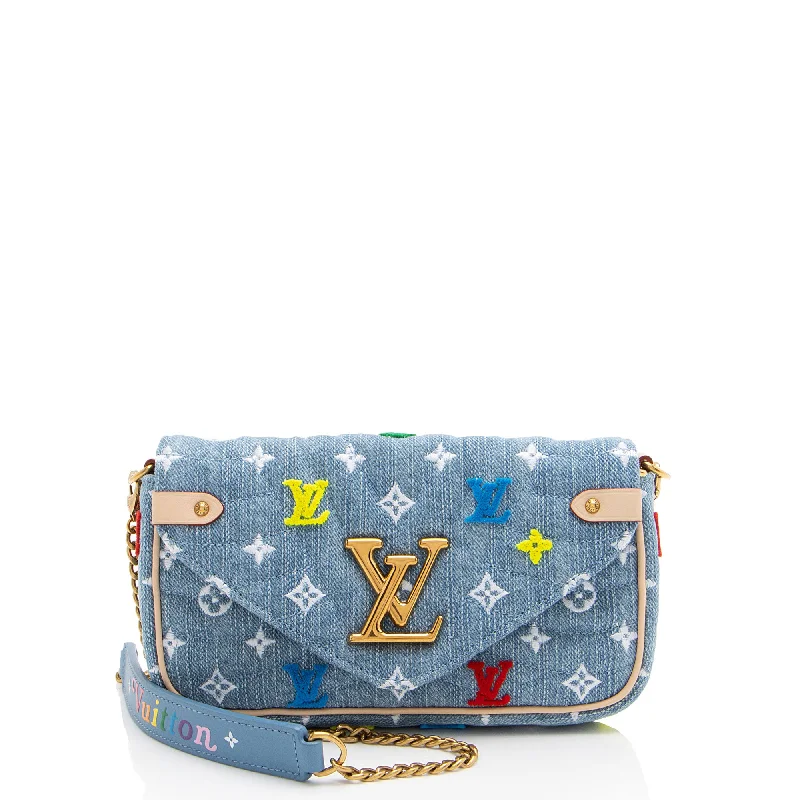 Louis Vuitton bags with creative embellishments -Louis Vuitton Denim New Wave Chain Pochette (SHF-PjBF2b)