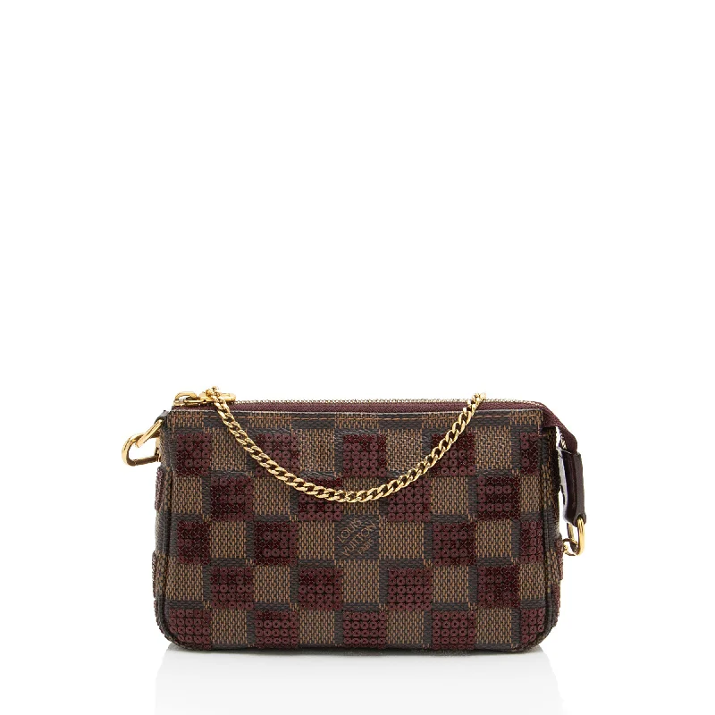 Louis Vuitton luxury handbags for iconic appeal -Louis Vuitton Limited Edition Damier Ebene Paillettes Mini Accessoires Pochette (SHF-SH58wT)