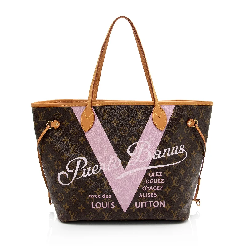 Louis Vuitton bags with smooth leather finishes -Louis Vuitton Limited Edition Monogram Canvas Puerto Banus Neverfull MM Tote (SHF-YW2xLA)