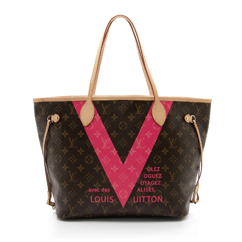 Louis Vuitton bags with luxurious fabric finishes -Louis Vuitton Limited Edition Monogram Canvas V Neverfull MM Tote (SHF-wHbFFj)