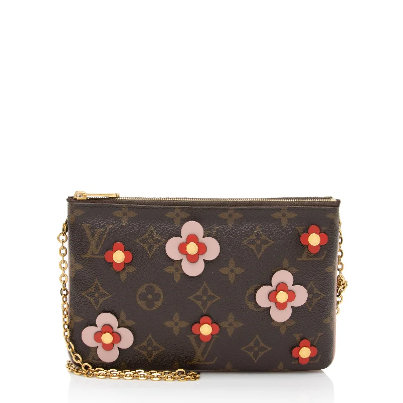 Louis Vuitton bags with unique leather options -Louis Vuitton Monogram Canvas Blooming Flowers Double Zip Pochette (SHF-1wiy9L)