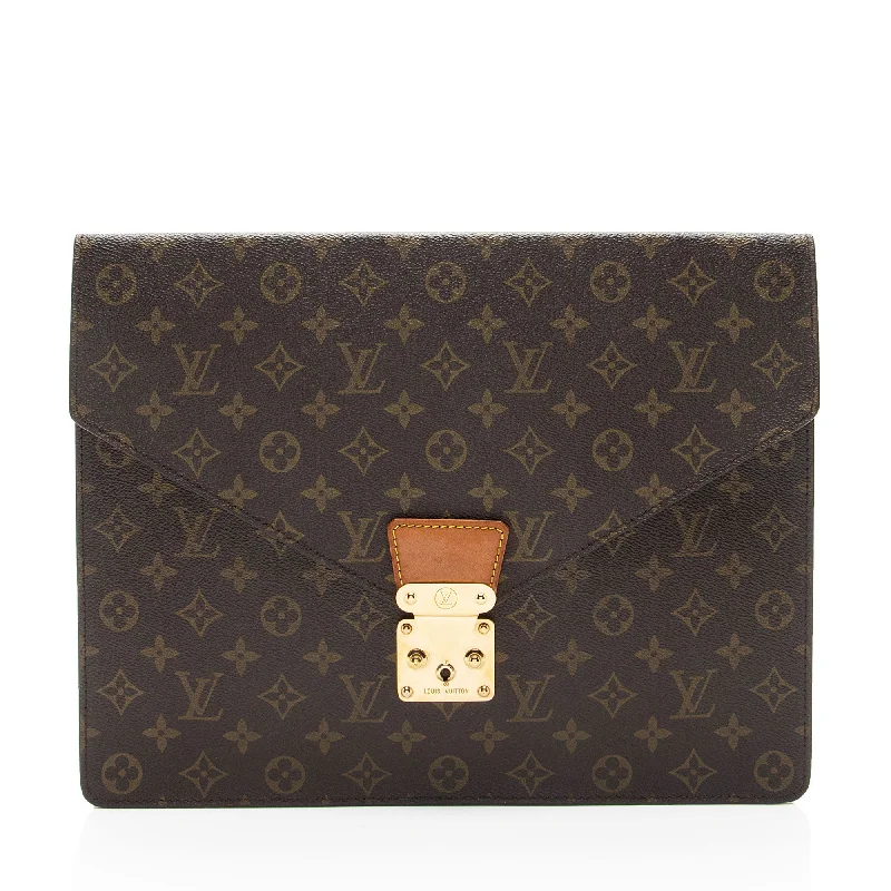 Louis Vuitton handbags with intricate leatherwork -Louis Vuitton Vintage Monogram Canvas Porte Documents Senateur Clutch (SHF-7sLzA4)