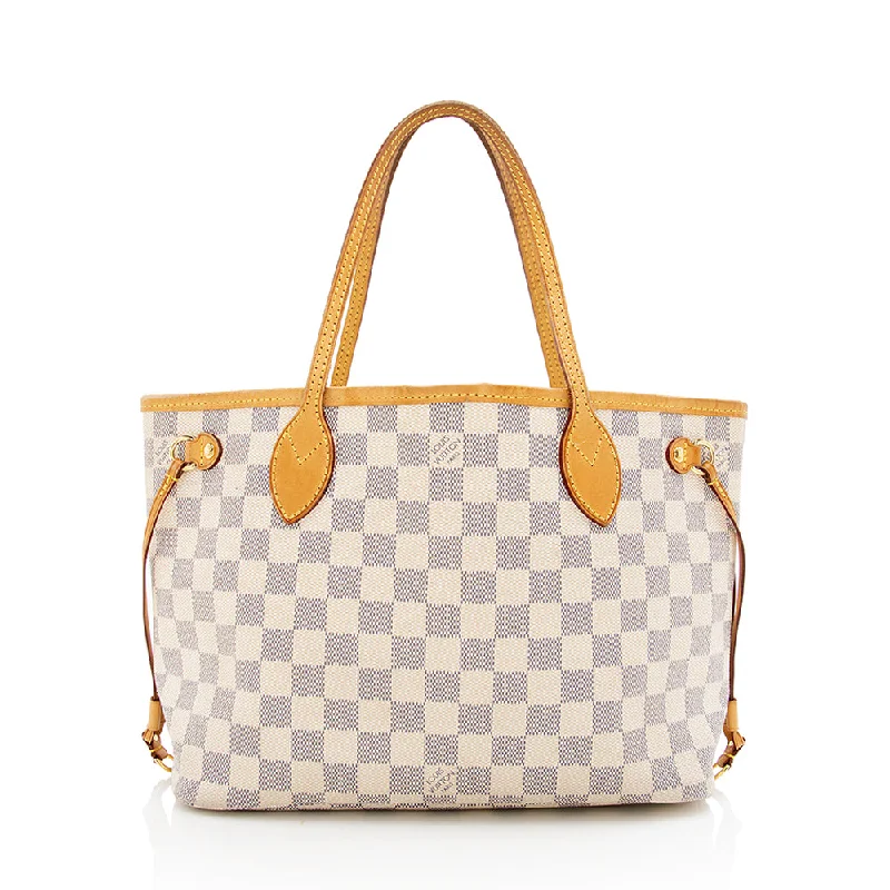 Louis Vuitton bags with bold leather finishes -Louis Vuitton Damier Azur Neverfull PM Tote (SHF-17821)