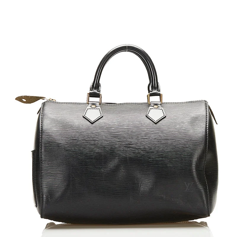 Louis Vuitton bags with premium stitching -Louis Vuitton Black Leather Speedy 30 handbag bag