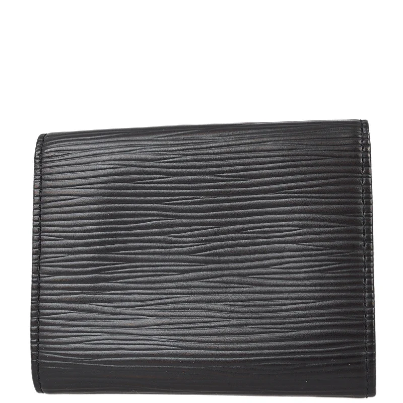 Louis Vuitton bags with premium stitching -Louis Vuitton 1998 Black Epi Porte Monnaie Simple Coin Purse Wallet M63412