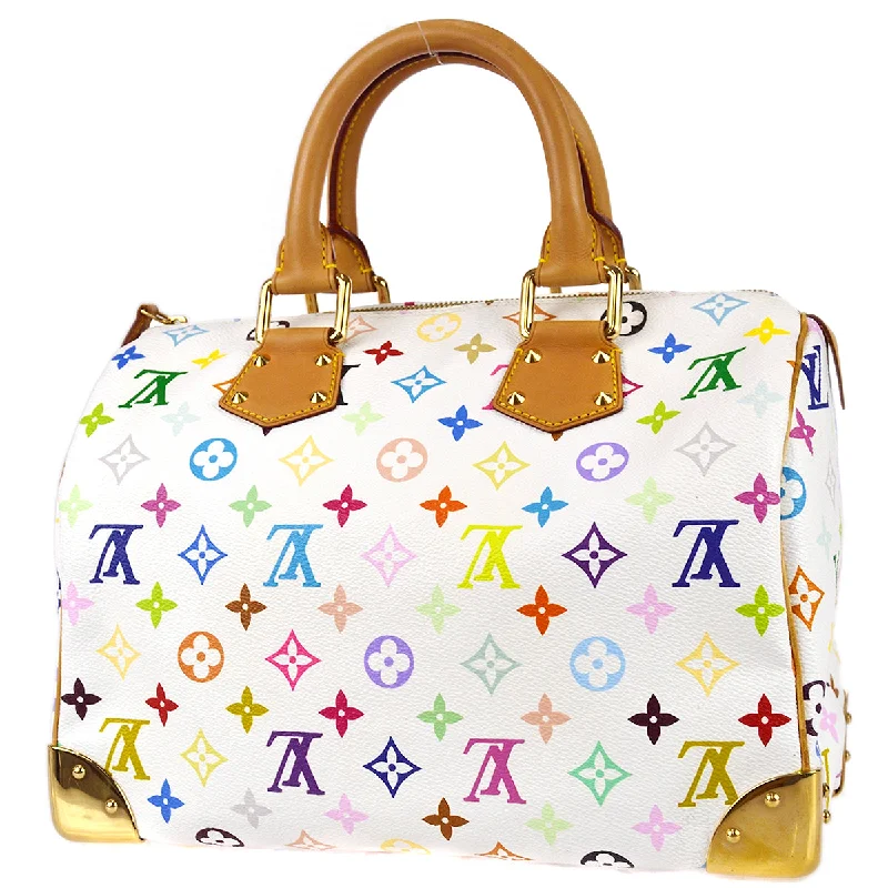 Louis Vuitton bags with polished metal hardware -Louis Vuitton 2003 White Monogram Multicolor Speedy 30 M92643