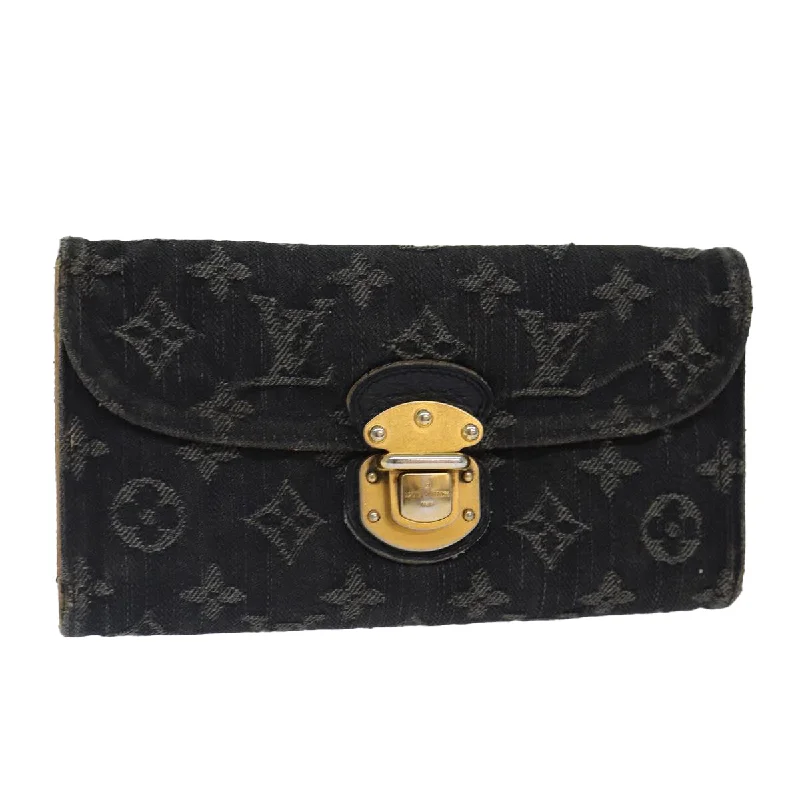 Louis Vuitton handbags with gold accents -LOUIS VUITTON Denim Portefeuille Amelia Long Wallet Black M95512 LV Auth bs16880