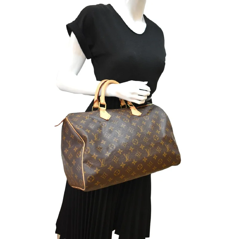 Louis Vuitton bags with iconic appeal -LOUIS VUITTON Speedy 35 Monogram Canvas Satchel Bag Brown